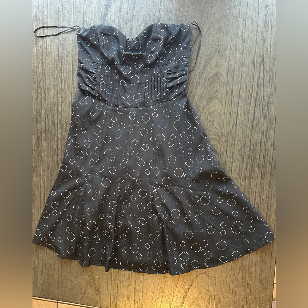 American Eagle Strapless Dress - black w/ white/blue geometric detail - Size 0
